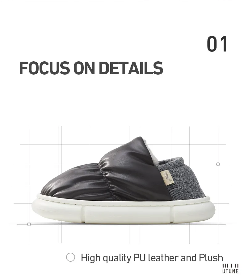 UTUNE Winter Women Slippers Anti-slip Indoor Warm Plush Waterproof Heel Shoes Comfortable Outdoor Casual Easy Walk Fashion