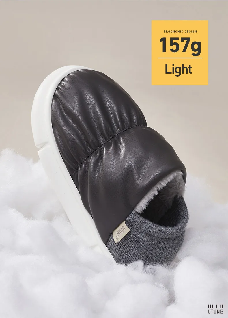 UTUNE Winter Women Slippers Anti-slip Indoor Warm Plush Waterproof Heel Shoes Comfortable Outdoor Casual Easy Walk Fashion