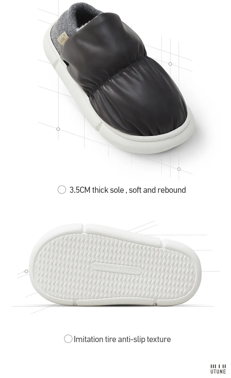UTUNE Winter Women Slippers Anti-slip Indoor Warm Plush Waterproof Heel Shoes Comfortable Outdoor Casual Easy Walk Fashion