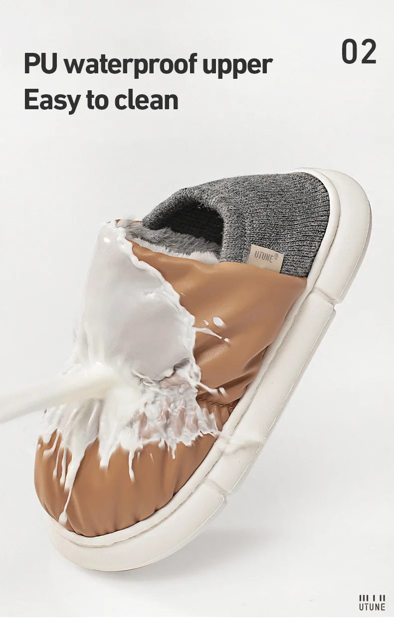 UTUNE Winter Women Slippers Anti-slip Indoor Warm Plush Waterproof Heel Shoes Comfortable Outdoor Casual Easy Walk Fashion