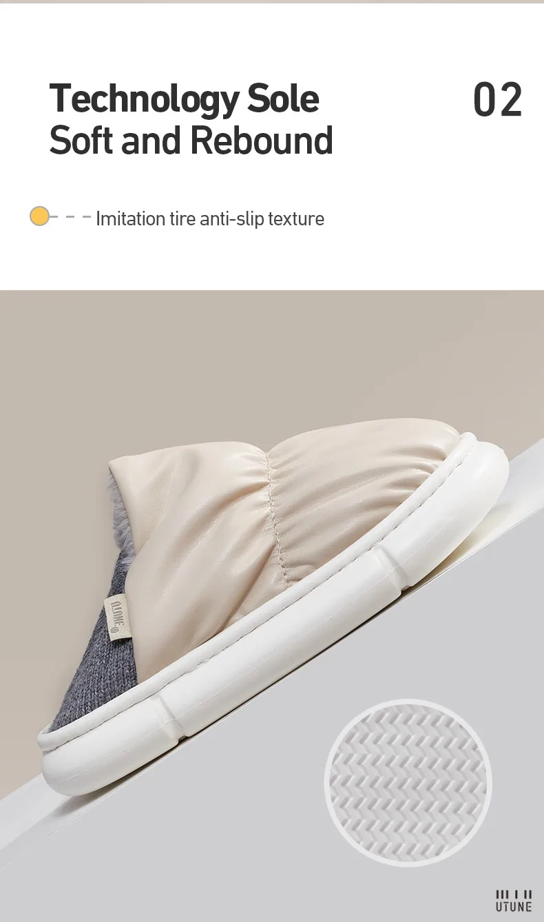 UTUNE Winter Women Slippers Anti-slip Indoor Warm Plush Waterproof Heel Shoes Comfortable Outdoor Casual Easy Walk Fashion