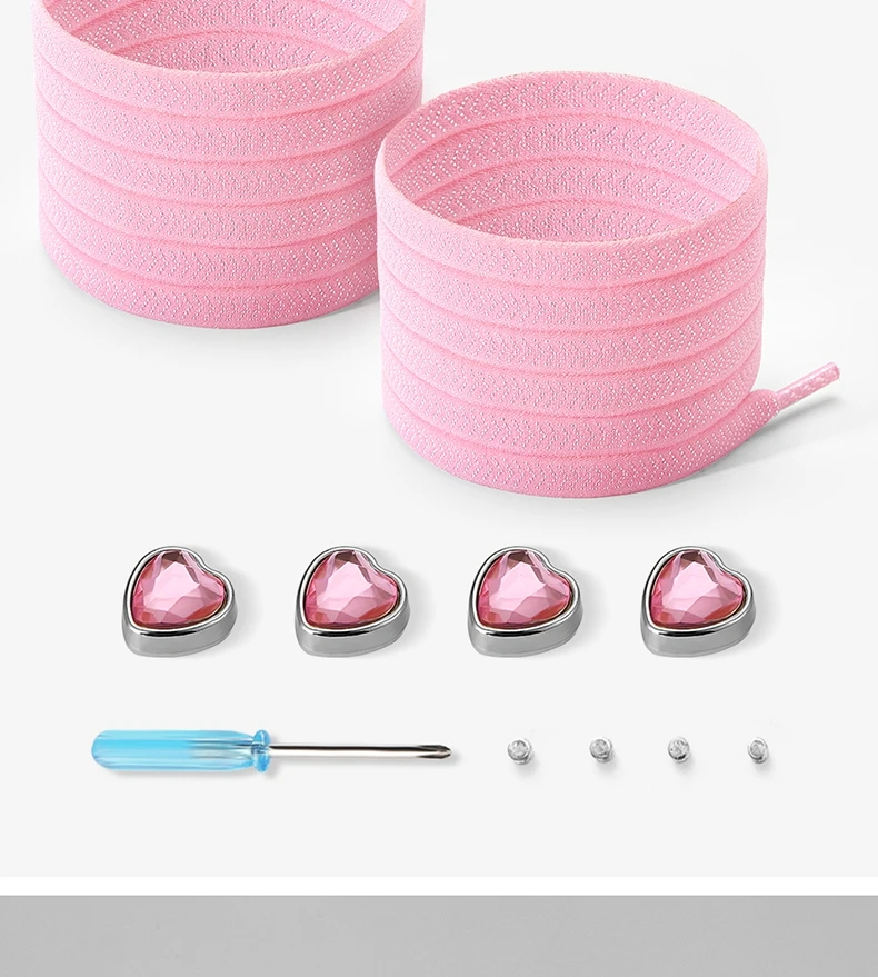 Colorful Heart Diamond Flat Shoelaces for Sneakers Love Rhinestone Elastic Shoe Laces No Tie Shoelace Cute Sports Leisure Buckle