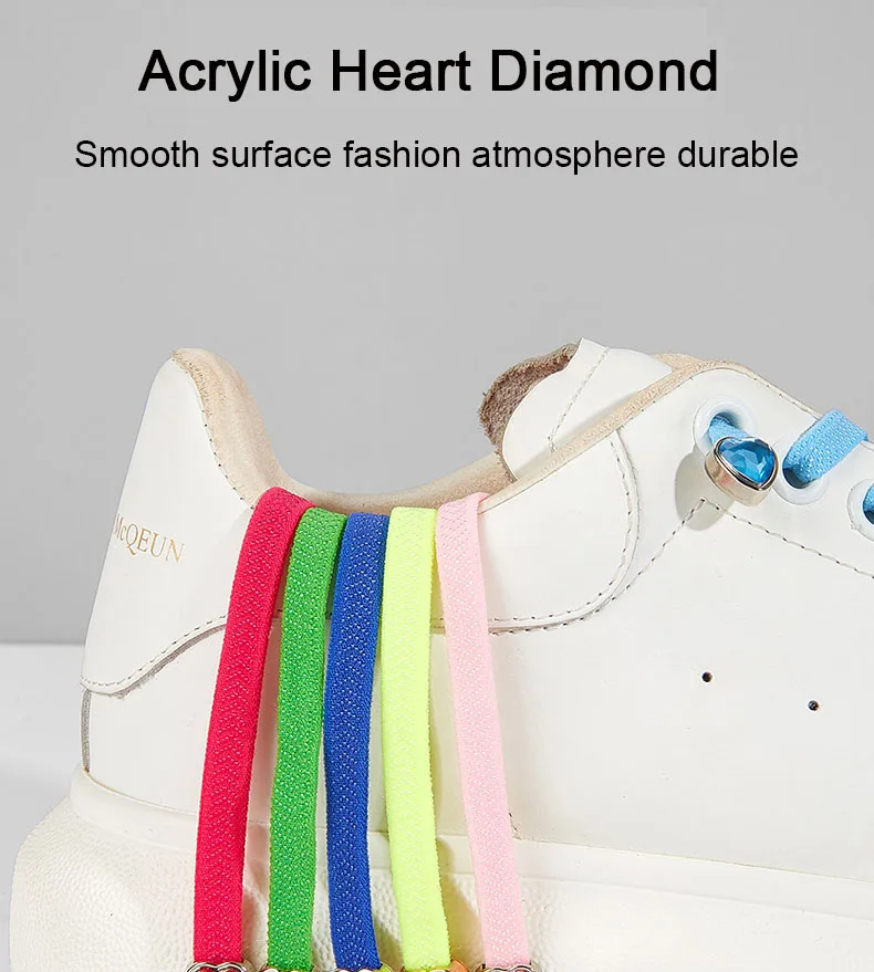 Colorful Heart Diamond Flat Shoelaces for Sneakers Love Rhinestone Elastic Shoe Laces No Tie Shoelace Cute Sports Leisure Buckle