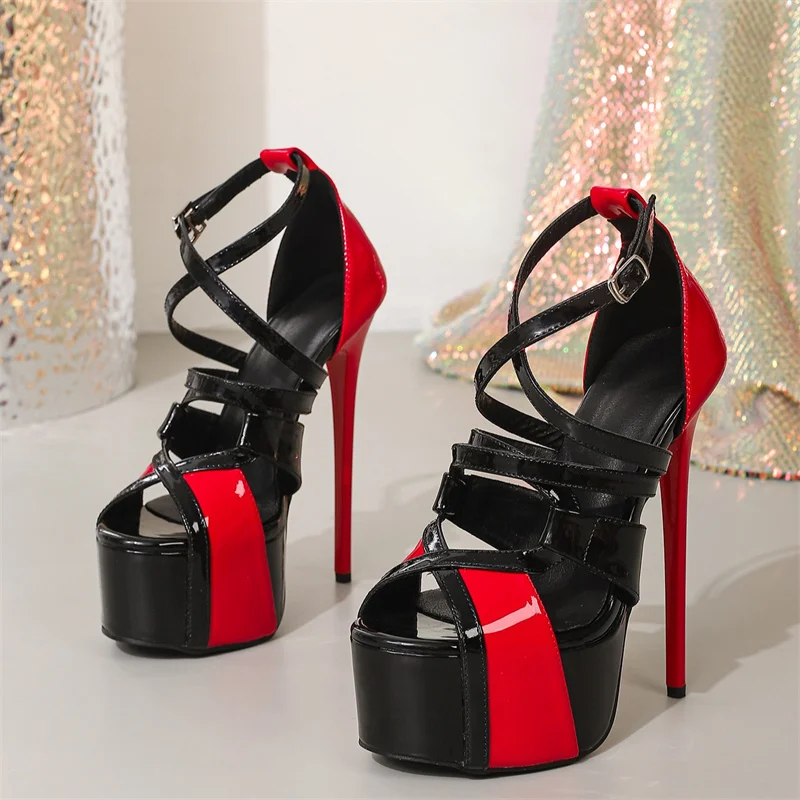 Sexy Peep Toe 16.5CM Extreme High Heels Women's Sandals Party Wedding Banquet Stiletto Shoes Fashion Buckle Strap Platform Pumps