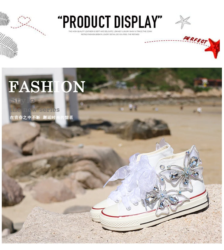 Women Casual Sneakers Fashion Big Bow Canvas Shoes Lady Rhinestone Brand High Top Flat Size 35-44