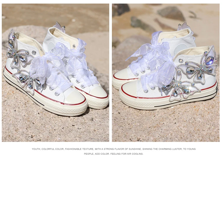 Women Casual Sneakers Fashion Big Bow Canvas Shoes Lady Rhinestone Brand High Top Flat Size 35-44