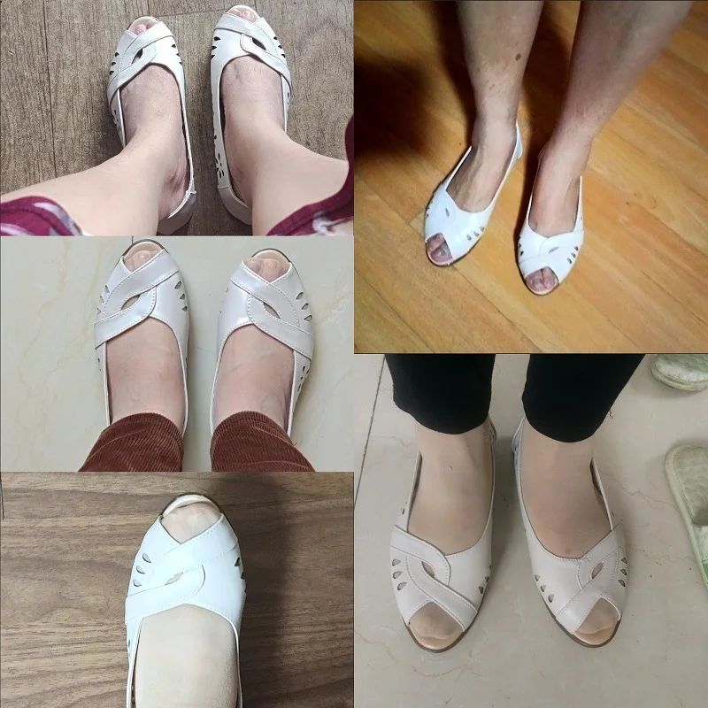 2023 Newly Cutout Leather Sandals Woman Fashion Peep Toe Wedge Summer Shoes Ladies Slip On Hollow Out Loafer Sandal Mom's Shoes