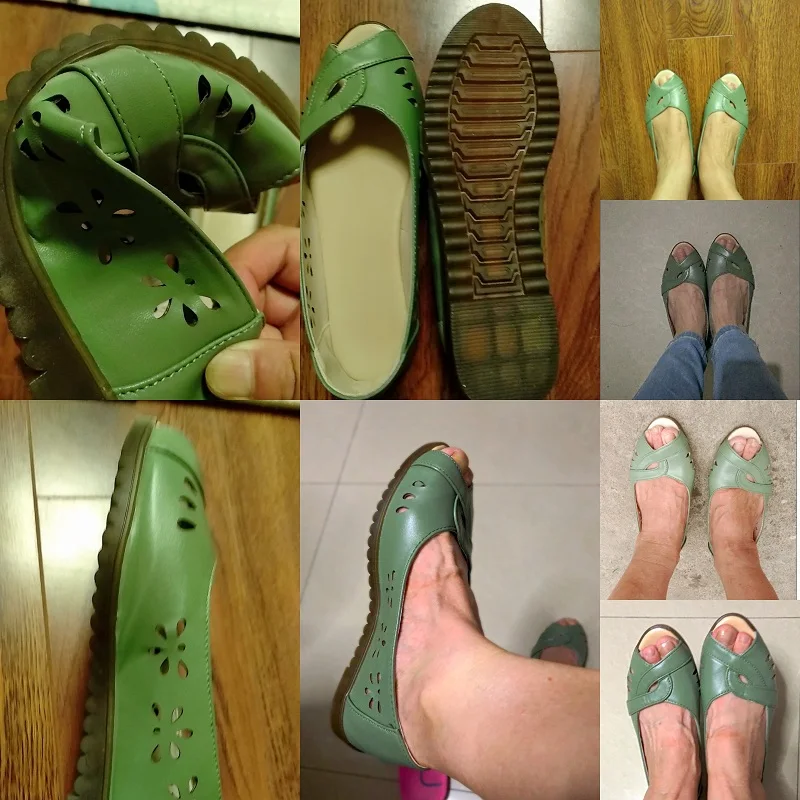 2023 Newly Cutout Leather Sandals Woman Fashion Peep Toe Wedge Summer Shoes Ladies Slip On Hollow Out Loafer Sandal Mom's Shoes