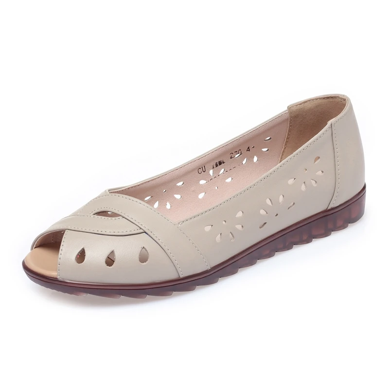 2023 Newly Cutout Leather Sandals Woman Fashion Peep Toe Wedge Summer Shoes Ladies Slip On Hollow Out Loafer Sandal Mom's Shoes