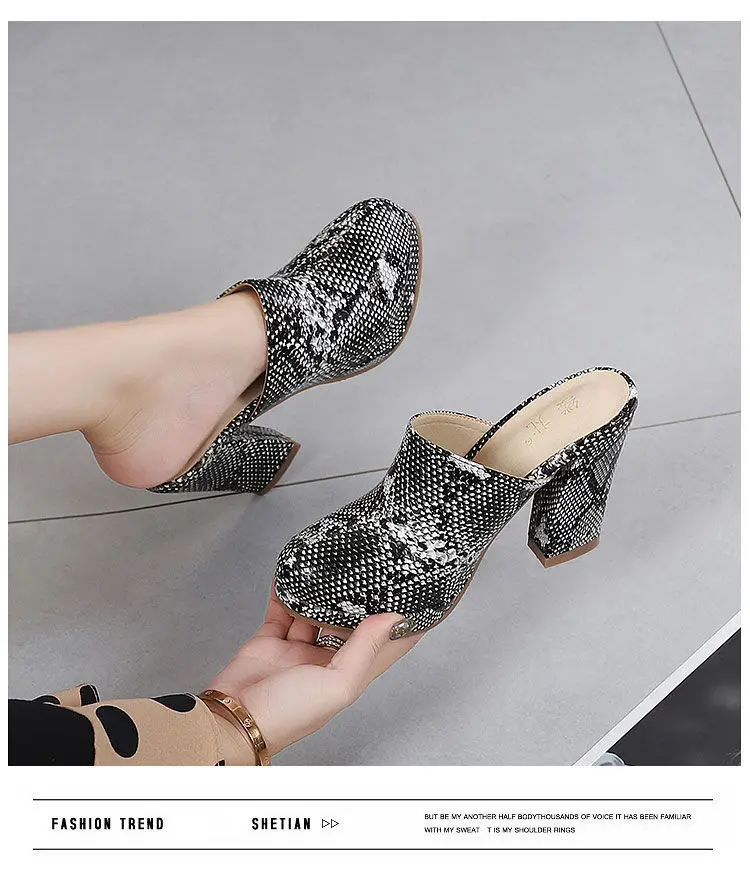 European American Style High-Heel Baotou Semi Slippers Women's 2024 New Waterproof Platform Shoes Ladies Wear Fashion Thick Heel