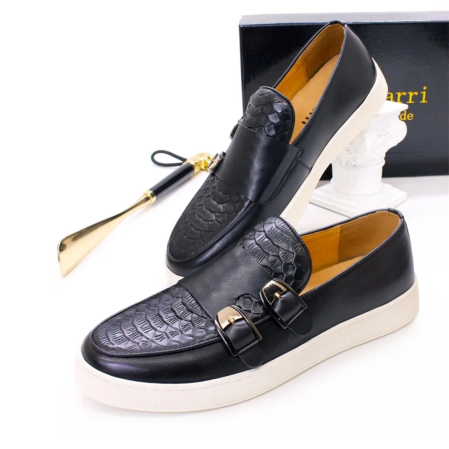 Men's Casual Leather Shoes Genuine Leather Handmade Metal Buckle Men Shoes Lace Up Non-Slip Flat Shoes Banquet Party Men's Shoes