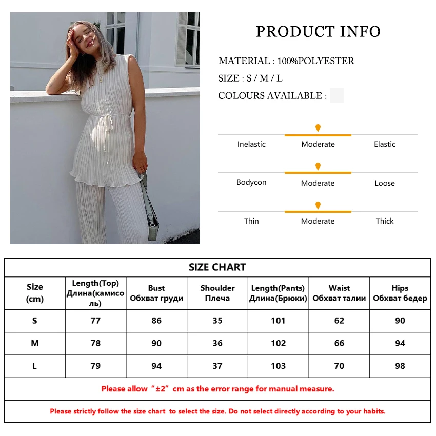 Clacive Summer Sexy Sleeveless Lace-up Shirt Two Piece Set Women Elegant High Wiast Pants Set Casual White Pleated Trouser Suits
