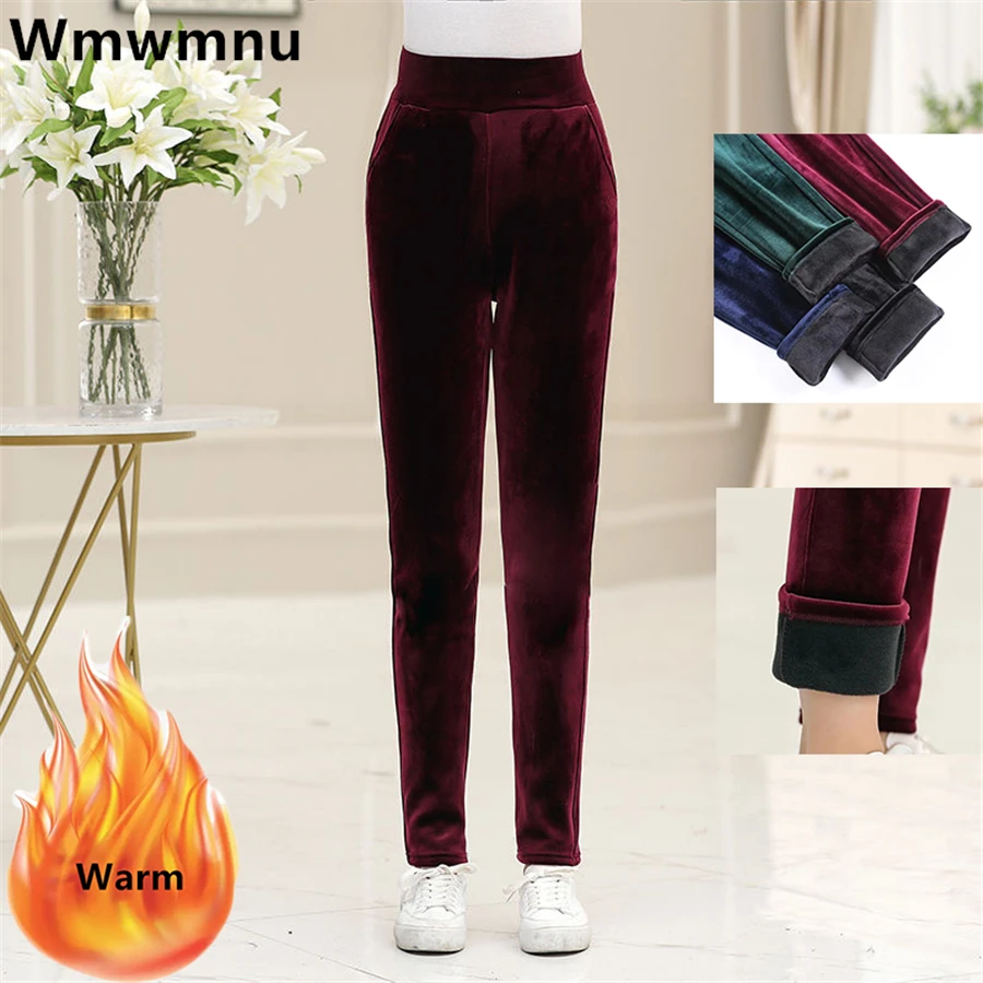 Winter Thicken Velvet Pencil Pants Women's High Waist Plush Fleece Lined Big Size 5xl Ankle-length Pantalons New Slim Leggings