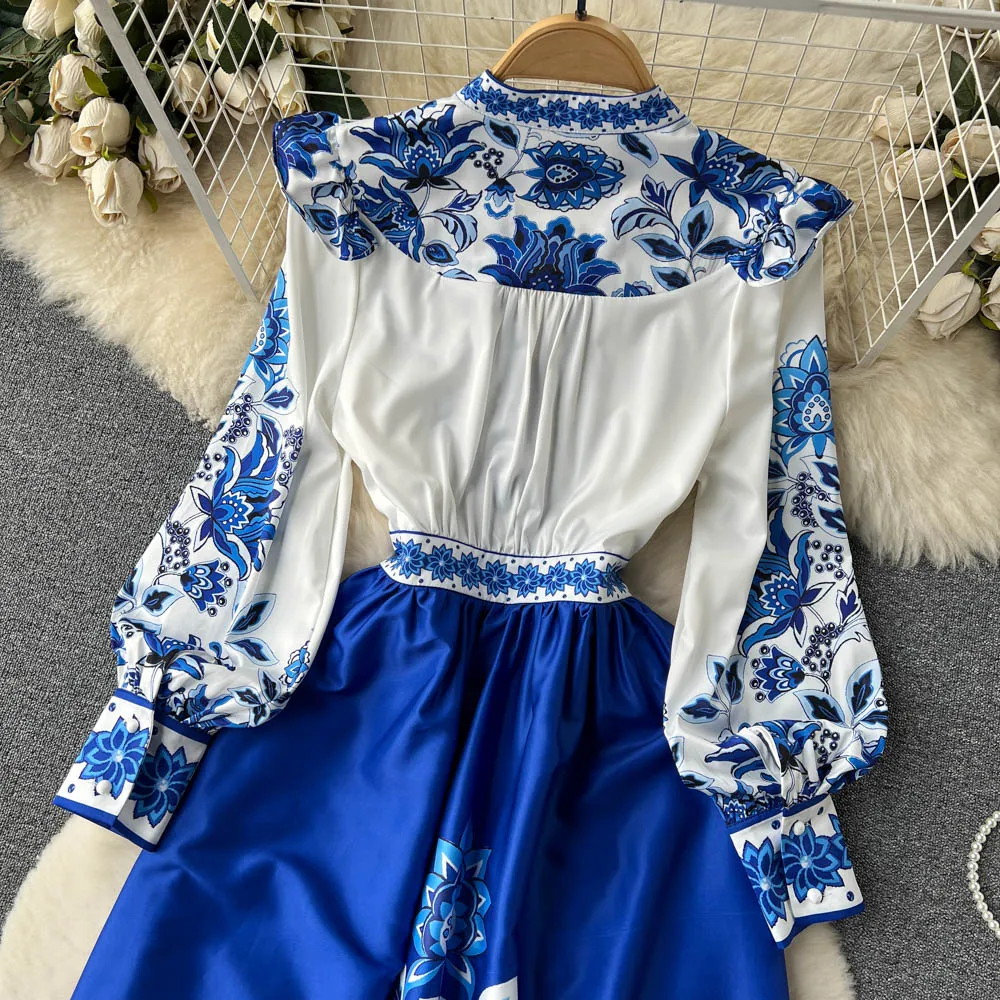 Women's Dress Palace Retro Printing Spring Autumn Winter Long Sleeve Elegant Dresses Single Breasted A-Line Shirts Vestidos Robe