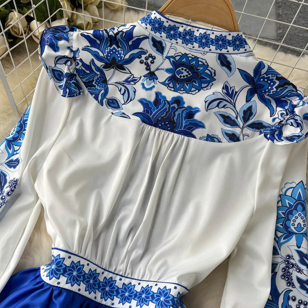 Women's Dress Palace Retro Printing Spring Autumn Winter Long Sleeve Elegant Dresses Single Breasted A-Line Shirts Vestidos Robe