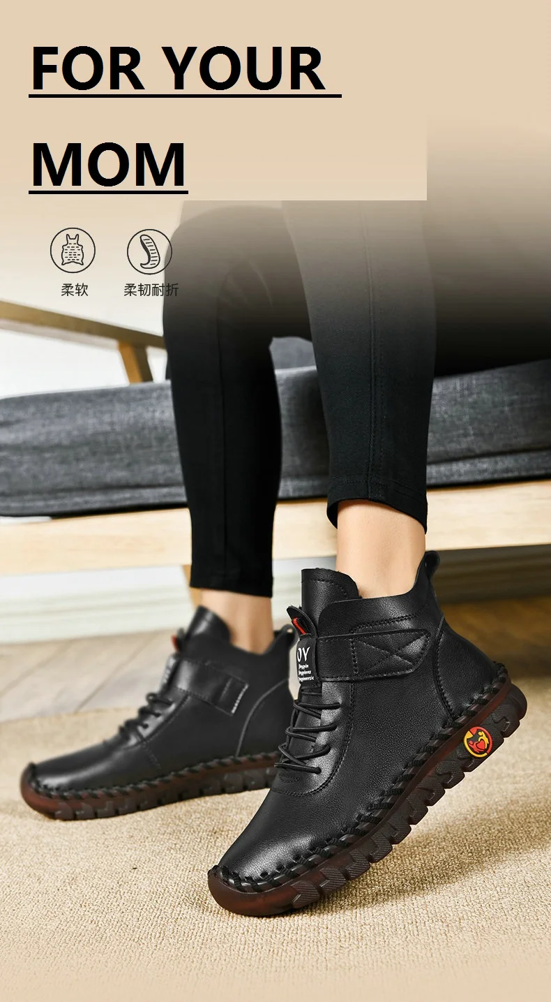 Orthopedic Shoes Soft Leather Flats Women's Driving Loafers Fur Moccasins Woman Cushion Sneaker Mom Red Plush Shoes Big Size 42