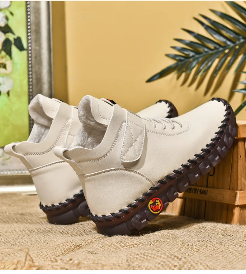 Orthopedic Shoes Soft Leather Flats Women's Driving Loafers Fur Moccasins Woman Cushion Sneaker Mom Red Plush Shoes Big Size 42