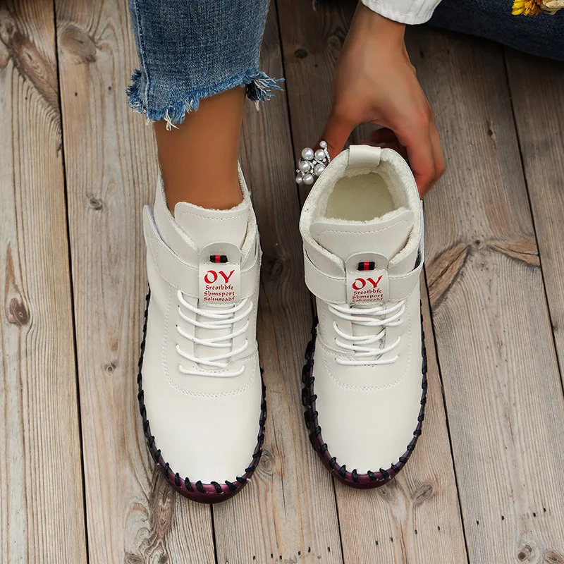Orthopedic Shoes Soft Leather Flats Women's Driving Loafers Fur Moccasins Woman Cushion Sneaker Mom Red Plush Shoes Big Size 42