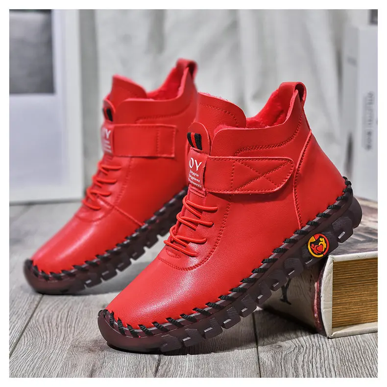 Orthopedic Shoes Soft Leather Flats Women's Driving Loafers Fur Moccasins Woman Cushion Sneaker Mom Red Plush Shoes Big Size 42