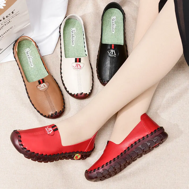 Orthopedic Shoes Soft Leather Flats Women's Driving Loafers Fur Moccasins Woman Cushion Sneaker Mom Red Plush Shoes Big Size 42