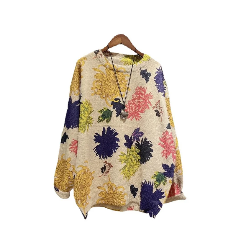 Amax luluE 2024 Autumn New Fashion Ladies Elegant Vintage Knitwear Korean Design Pullover Sweaters Female Casual Printed Jumpers