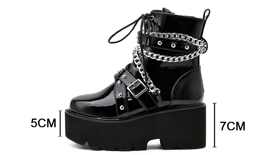 Gdgydh Autumn Winter Boots Women Sexy Chain Boots Ankle Buckle Strap Ankle Boots Square Heel Thick Sole Platform Rock Punk Style