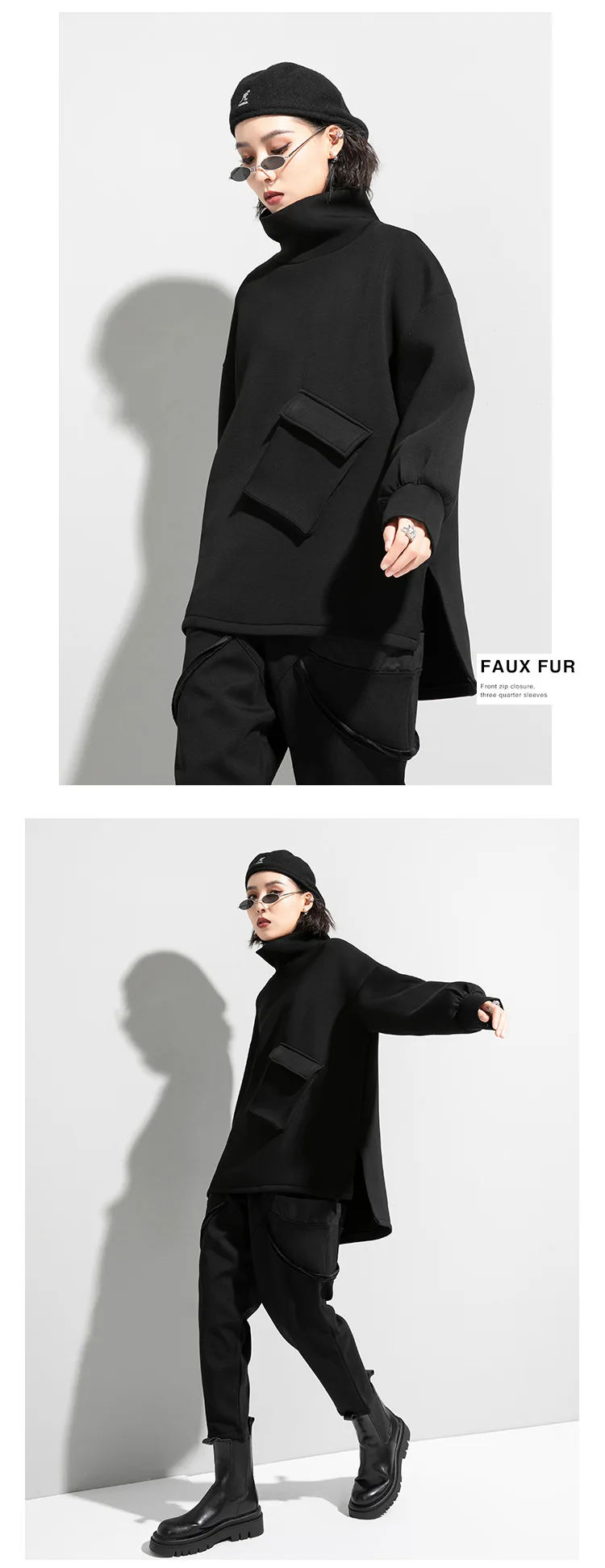 AmaxluluE 2025 Winter Korean Fashion Womens Trueleneck Clothes Ladies Punk Black Loose Hoodies Vintage Luxury Warm Sweatshirts
