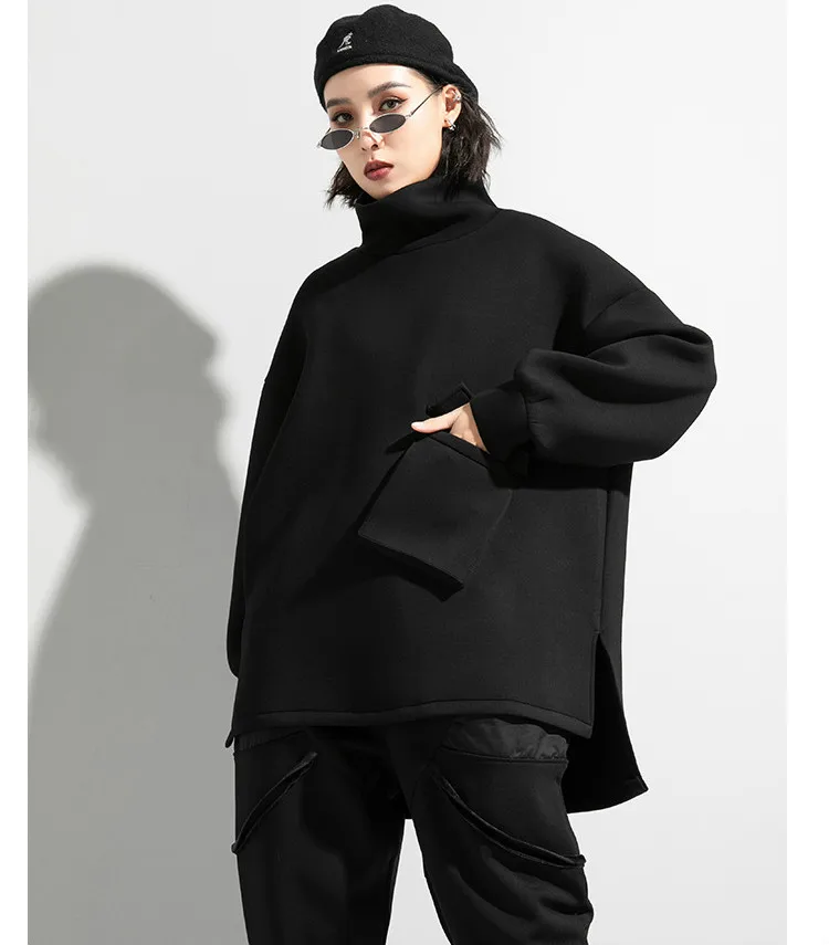 AmaxluluE 2025 Winter Korean Fashion Womens Trueleneck Clothes Ladies Punk Black Loose Hoodies Vintage Luxury Warm Sweatshirts