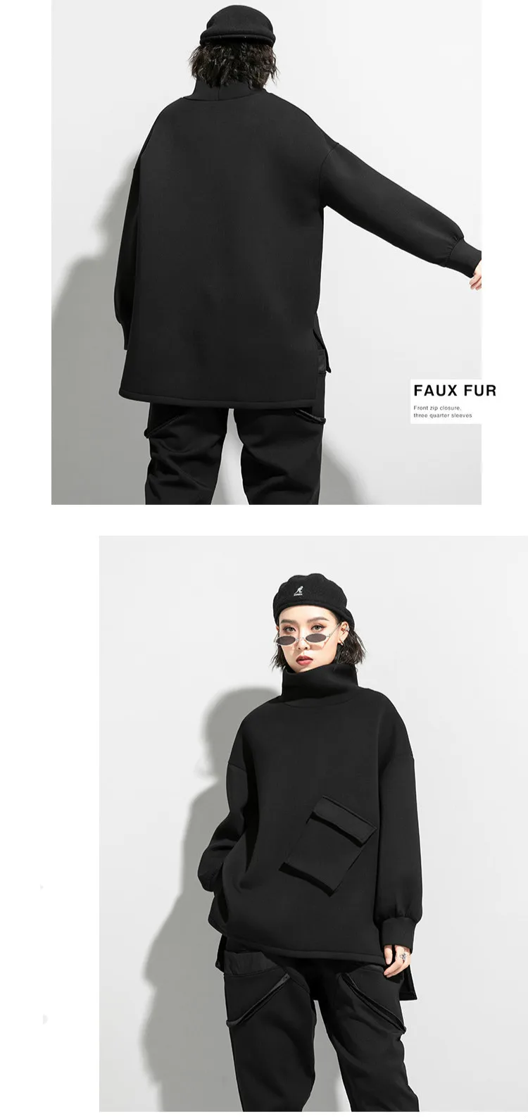 AmaxluluE 2025 Winter Korean Fashion Womens Trueleneck Clothes Ladies Punk Black Loose Hoodies Vintage Luxury Warm Sweatshirts