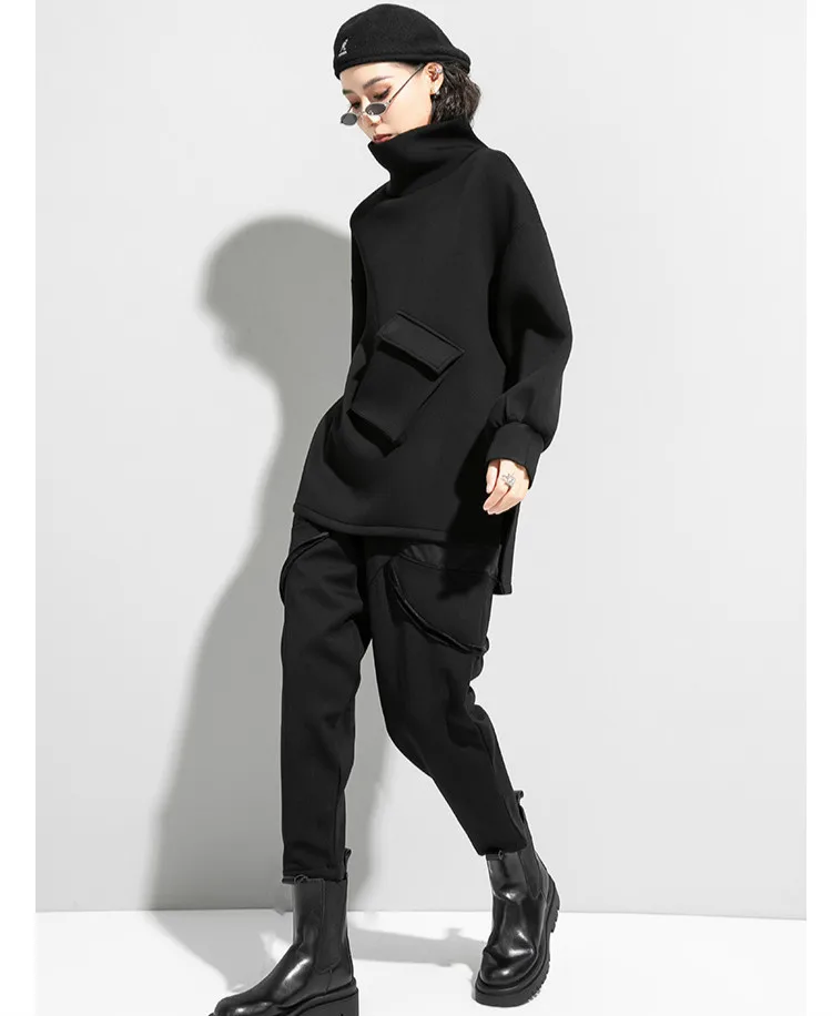 AmaxluluE 2025 Winter Korean Fashion Womens Trueleneck Clothes Ladies Punk Black Loose Hoodies Vintage Luxury Warm Sweatshirts