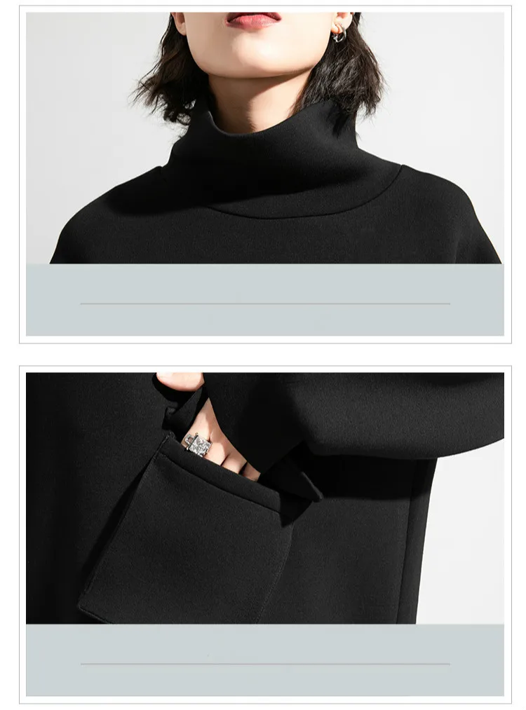 AmaxluluE 2025 Winter Korean Fashion Womens Trueleneck Clothes Ladies Punk Black Loose Hoodies Vintage Luxury Warm Sweatshirts