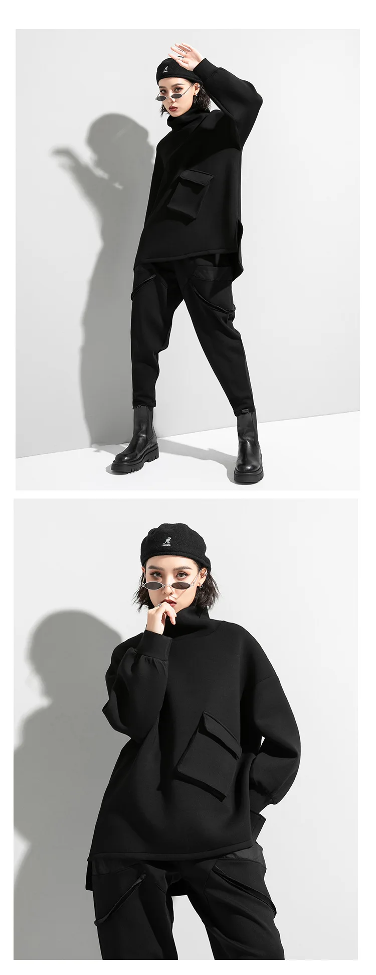AmaxluluE 2025 Winter Korean Fashion Womens Trueleneck Clothes Ladies Punk Black Loose Hoodies Vintage Luxury Warm Sweatshirts