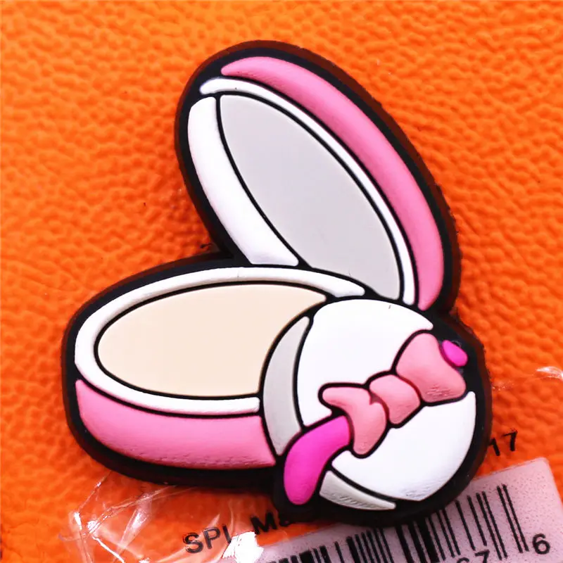 Dropshipping 1pcs Cute Pink lipstick PVC Shoe Charms Punk Girl Accessories Rouge Powder Decorations fit Bracelet Kids Gifts