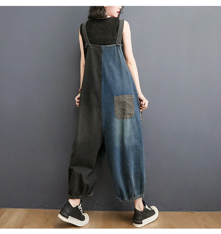 Amax luluE 2024 Korean Summer Design Women Plaid Ripped Denim Overalls Ladies Vintage Oversized Jeans Girl Punk Style Trousers