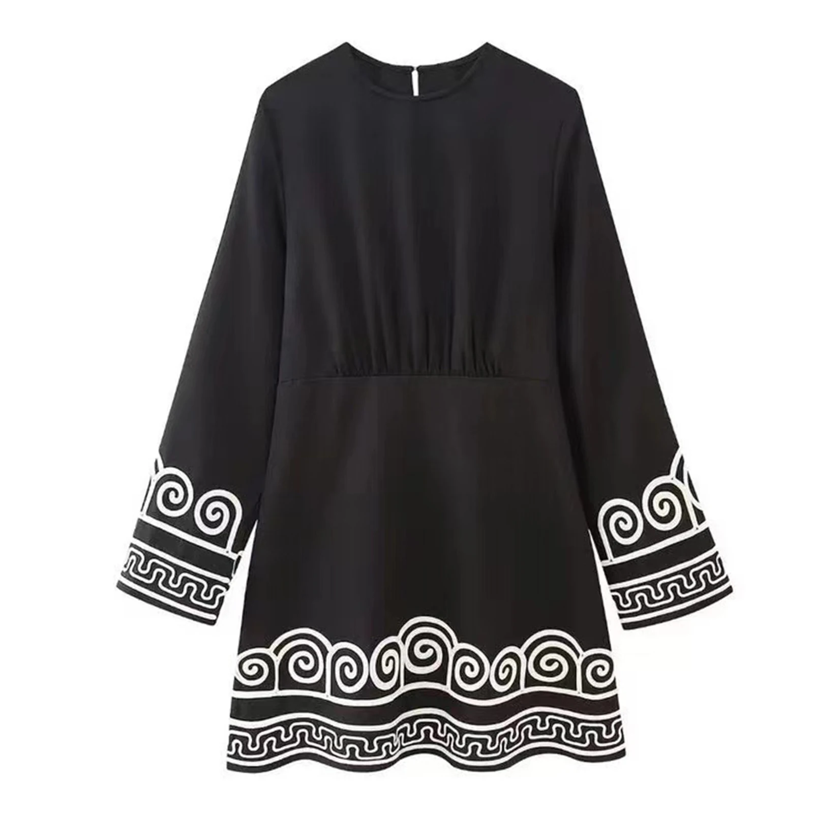 Autumn And Winter New Women's Fashion Splice Round Neck Slim Fit Long Sleeve Printed A-Line Dress Plus Size Elegant Dress 2024