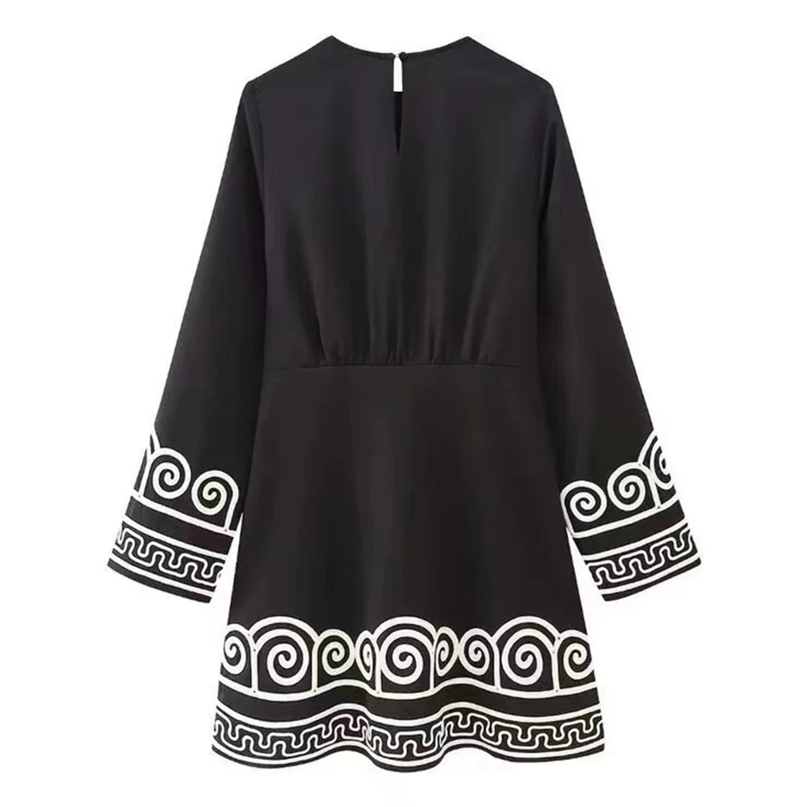 Autumn And Winter New Women's Fashion Splice Round Neck Slim Fit Long Sleeve Printed A-Line Dress Plus Size Elegant Dress 2024