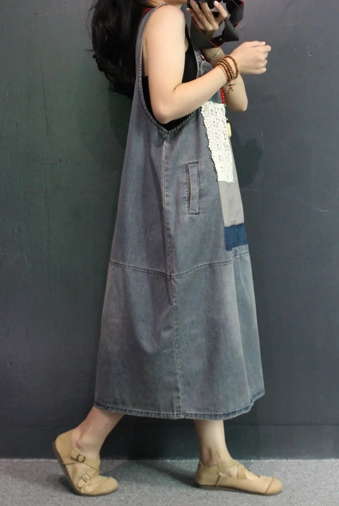 Amax LuluE Korean Summer Fashion Dresses Womens Patchwork Denim Cestidos Ladies Luxury Lace Blue Vintage Casual Elegant Clothes
