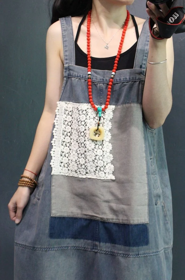 Amax LuluE Korean Summer Fashion Dresses Womens Patchwork Denim Cestidos Ladies Luxury Lace Blue Vintage Casual Elegant Clothes