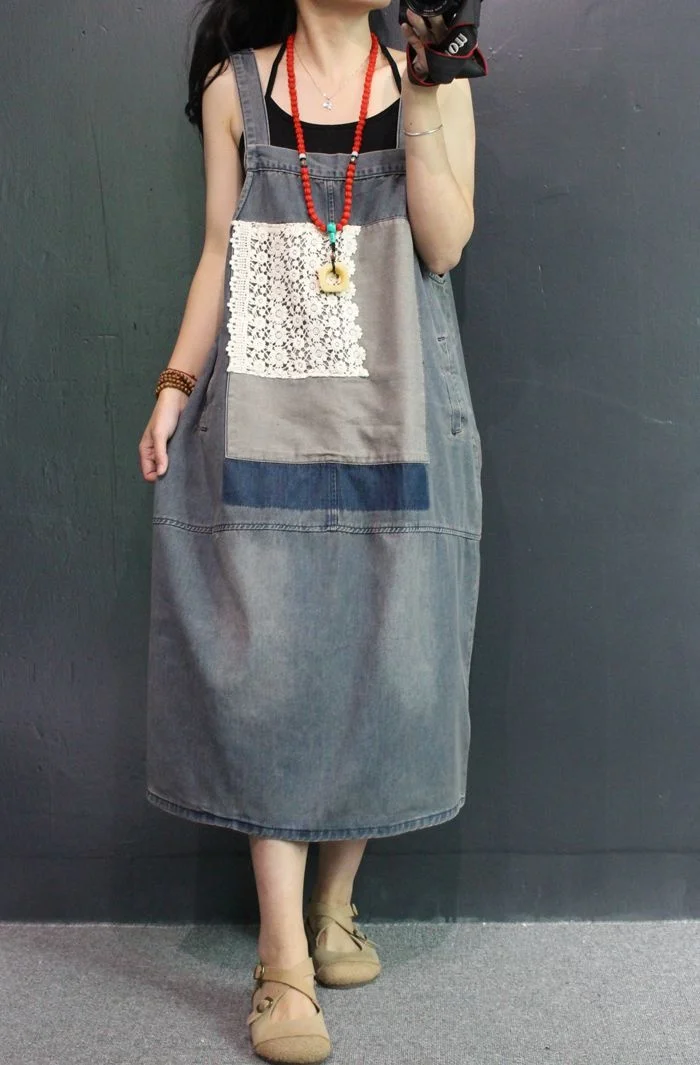 Amax LuluE Korean Summer Fashion Dresses Womens Patchwork Denim Cestidos Ladies Luxury Lace Blue Vintage Casual Elegant Clothes