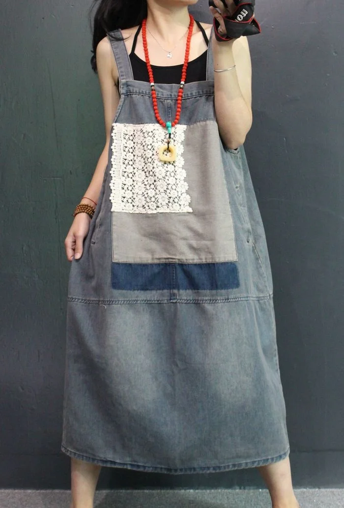 Amax LuluE Korean Summer Fashion Dresses Womens Patchwork Denim Cestidos Ladies Luxury Lace Blue Vintage Casual Elegant Clothes