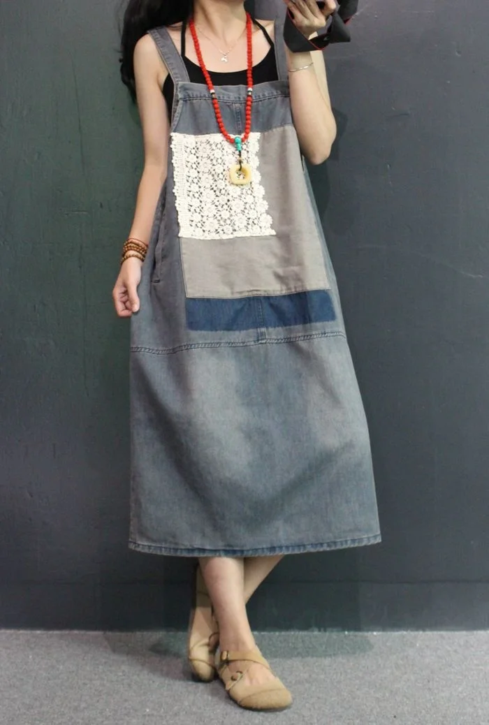 Amax LuluE Korean Summer Fashion Dresses Womens Patchwork Denim Cestidos Ladies Luxury Lace Blue Vintage Casual Elegant Clothes