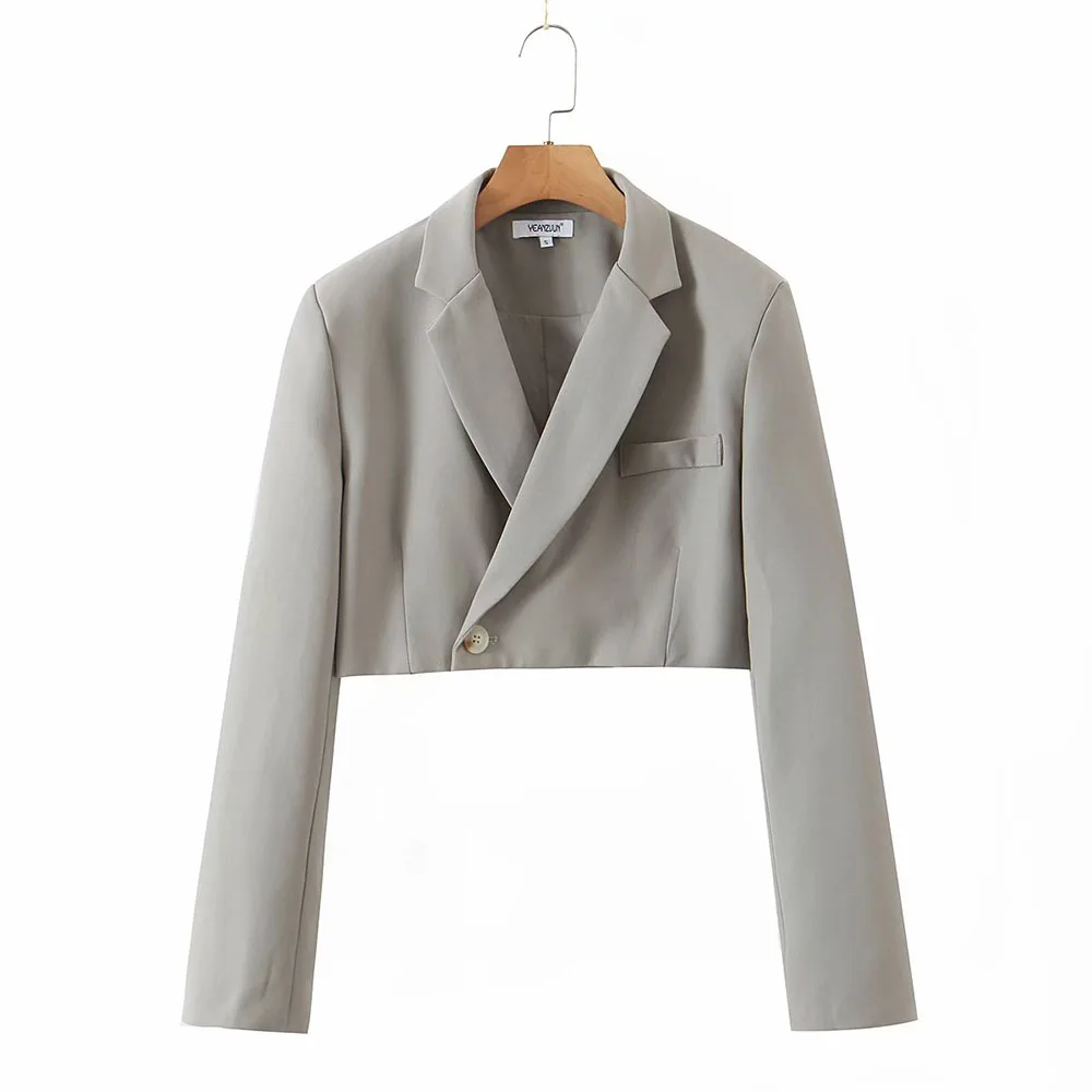 XEASY 2021 Women Fashion Set Vintage Single Button Short Blazer Female High Waist Asymmetrical A-Line Skirt England Style Suit