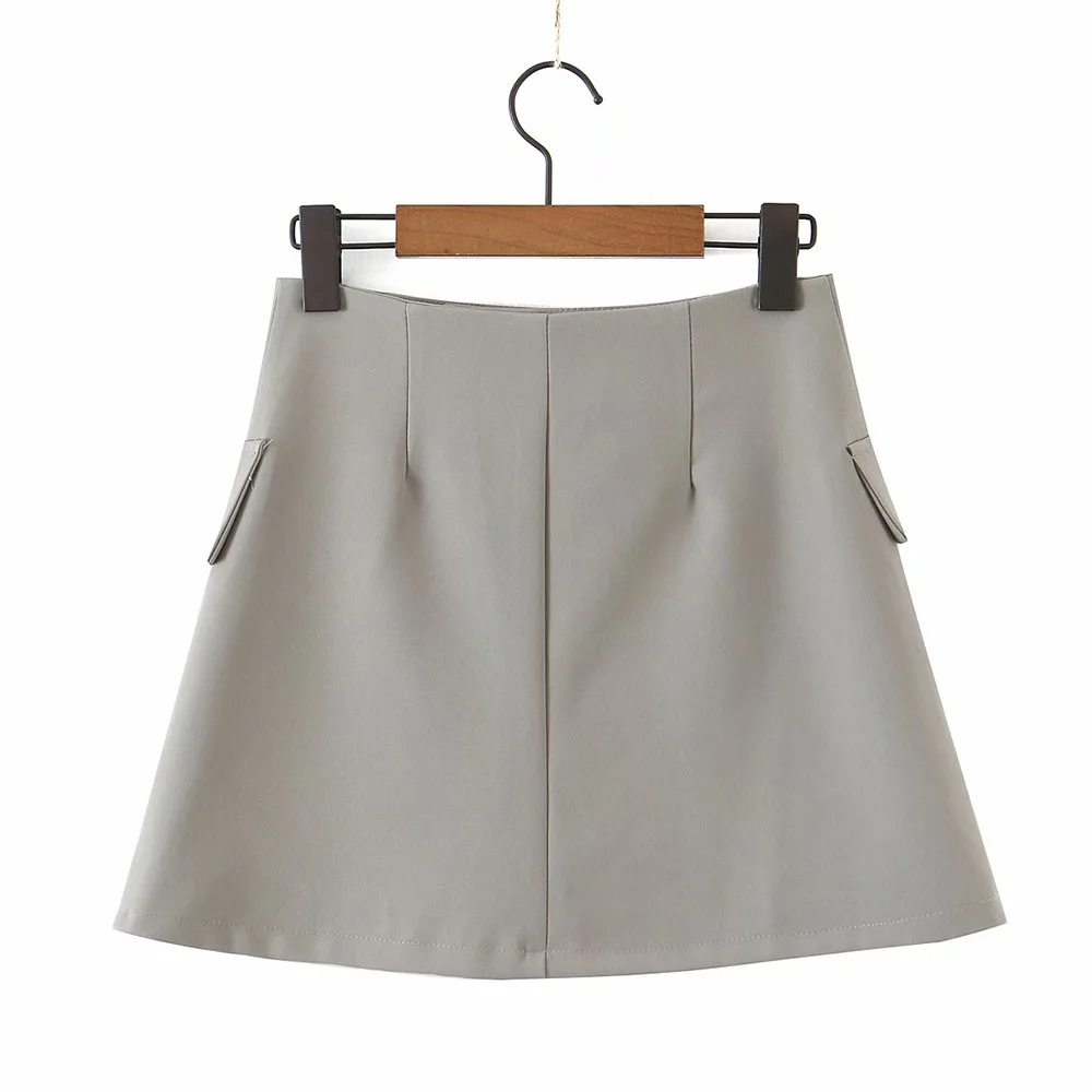 XEASY 2021 Women Fashion Set Vintage Single Button Short Blazer Female High Waist Asymmetrical A-Line Skirt England Style Suit