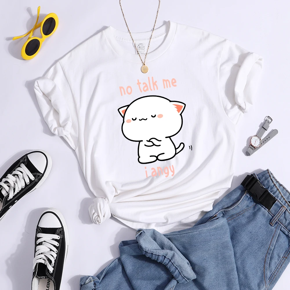No Talk Me I Angy Arrogant Cat Kawaii T Shirt Womens Fashion Street Crop Top Hip Hop Cool Clothes Summer Casual Women T-Shirt