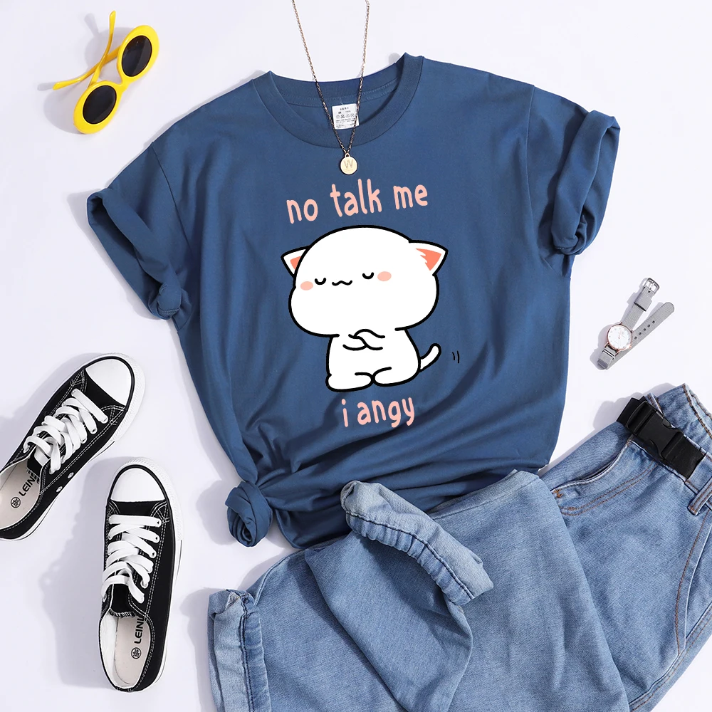 No Talk Me I Angy Arrogant Cat Kawaii T Shirt Womens Fashion Street Crop Top Hip Hop Cool Clothes Summer Casual Women T-Shirt