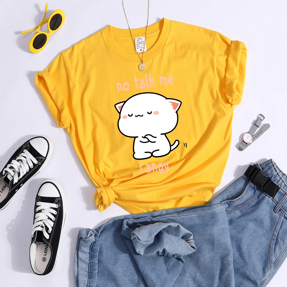 No Talk Me I Angy Arrogant Cat Kawaii T Shirt Womens Fashion Street Crop Top Hip Hop Cool Clothes Summer Casual Women T-Shirt