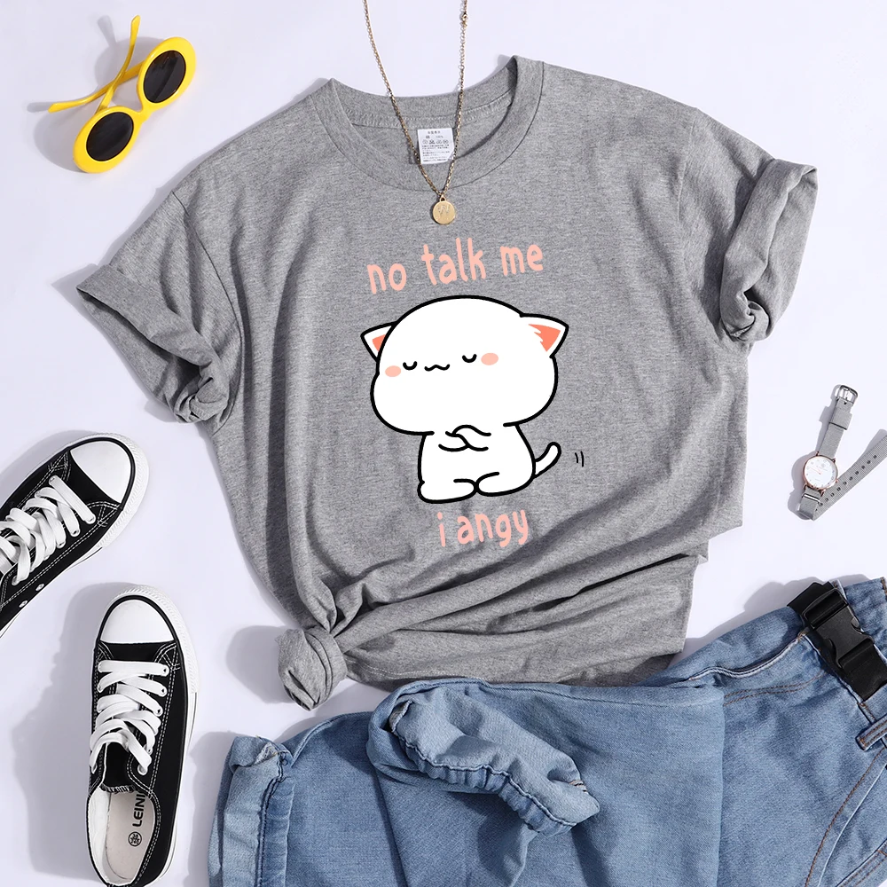 No Talk Me I Angy Arrogant Cat Kawaii T Shirt Womens Fashion Street Crop Top Hip Hop Cool Clothes Summer Casual Women T-Shirt
