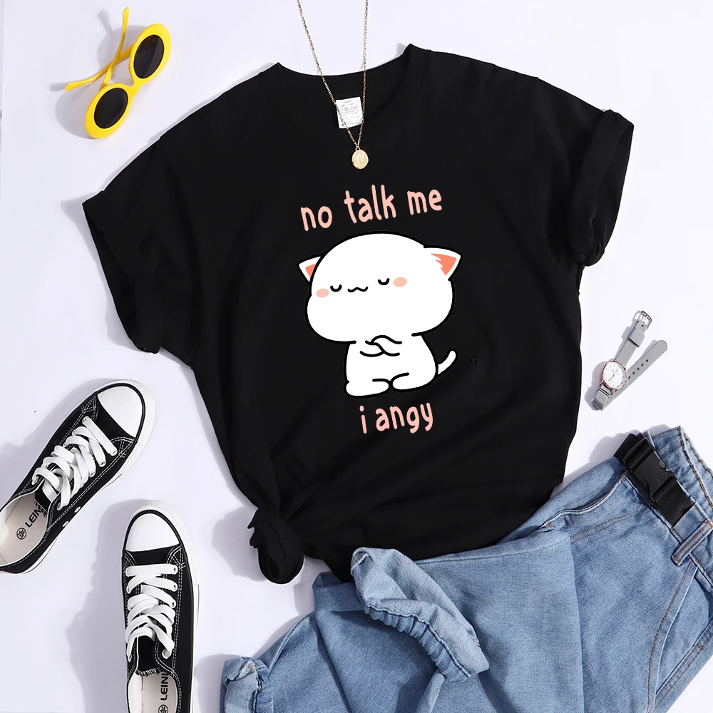 No Talk Me I Angy Arrogant Cat Kawaii T Shirt Womens Fashion Street Crop Top Hip Hop Cool Clothes Summer Casual Women T-Shirt