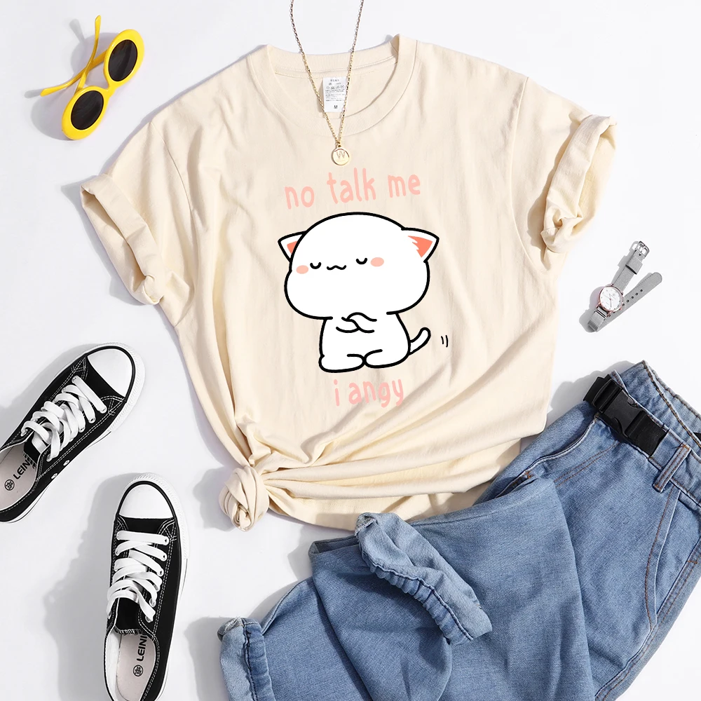 No Talk Me I Angy Arrogant Cat Kawaii T Shirt Womens Fashion Street Crop Top Hip Hop Cool Clothes Summer Casual Women T-Shirt