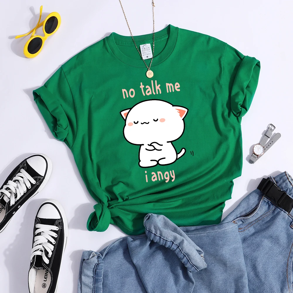 No Talk Me I Angy Arrogant Cat Kawaii T Shirt Womens Fashion Street Crop Top Hip Hop Cool Clothes Summer Casual Women T-Shirt